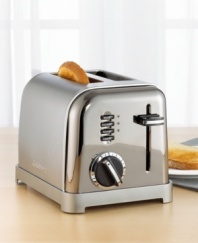 Toast your next breakfast using this sleek single-serving toaster, decked out in brilliant brushed stainless steel and classic chrome and black accents. Efficient in size, this appliance is perfect for compact kitchens. A 6-setting browning control and extra-lift carriage lever let you make toast just how you like it. Three-year warranty.