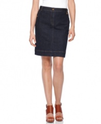 Dark wash denim in a slim silhouette makes for a casual skirt you'll love from Jones New York Signature.