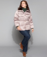 Easy to throw on with just about anything, this short plus size puffer from Larry Levine keeps you warm every day of the week. (Clearance)