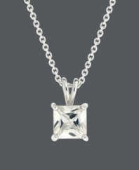 Shine bright in style by B. Brilliant. A versatile, princess-cut cubic zirconia (1 ct. t.w.) makes a subtle statement against a sterling silver chain and setting. Approximate length: 18 inches. Approximate drop: 1/2 inch.