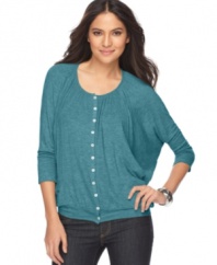 Fever presents the coolest new way to do a cardigan: a blouson fit and soft draping gives this top a unique look!