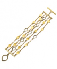 Show your charming personality. Lauren by Ralph Lauren's intricate five-row bracelet features cut-out cloud and teardrop charms. Set in gold tone mixed metal. Approximate length: 7-3/4 inches. Approximate width: 1-1/4 inches.