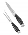 This carving set, designed for the contemporary chef, cuts up turkeys and roasts with ease. Each piece is made from a single piece of high-carbon, German no-stain steel that's exceptionally sturdy and durable. Fully forged blade with full tang. Lifetime warranty. Set does not include box displayed.