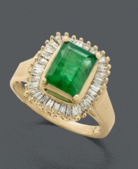 An elegant cocktail ring as colorful as candy. This 14k gold ring by Effy Collection features a brilliant emerald (1-3/8 ct. t.w.) with diamond baguettes (1/2 ct. t.w.).