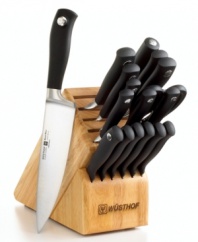 A chef's collection-the makings of a professional kitchen, this comprehensive set includes a full range of precision-forged and stamped knives that step up to each and every recipe with confidence and efficiency. Made durable from special formula stainless steel, each piece handles with impeccable control for unbelievable results. Lifetime warranty.