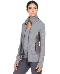 Ideology makes working out more stylish in this lightweight jacket. Solid panels at the underarms and sides offset striking striped panels - check out the matching tank top!