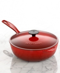 Thanks to its cast iron construction, sauces cook evenly and at the pace you want in this saucier. Achieve a quicker boil for reducing volume or provide a slow gentle simmer to cook. The wide, shallow shape with curved edges make stirring easier and more efficient. Holds 3 quarts. Lifetime limited warranty.