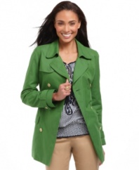 Chase away cloudy days in this cheerful trench coat from Charter Club. Classic double-breasted styling with a flattering tie belt makes it a must-have topper.