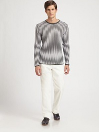Crewneck sweater with a striped, textured design for added elegance and sophistication.Crewneck52% cotton/48% polyesterHand washMade in Italy