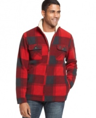 A classic buffalo check plaid pattern completes rugged look of this sweater from Izod.