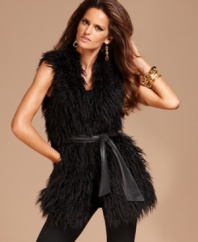 Wake up your wardrobe with INC's faux fur vest! The faux leather sash belt puts a rock-n-roll twist on a seasonal staple.