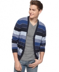 Classic collegiate. Layer your style with this striped cardigan from Sons of Intrigue.