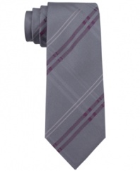 In a subtle plaid, this Calvin Klein tie makes a solid statement.