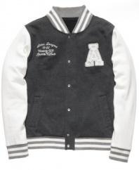 Timeless style. This retro-inspired letterman jacket is full of throwback cool.