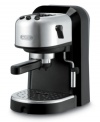 Discover the art of creating espresso for your guests with De'Longhi's espresso machine. 15-bars of pump pressure and dual action filters steep texture and flavor while the cup warmer keeps the temperature right for great success every time. Adjustable frother and 35-oz. water tank. One-year limited warranty. Model EC270.