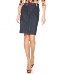 Chic, sleek and always sharp, this denim pencil skirt from Ellen Tracy is a warm-weather essential. Quirky details like contrasting belt loops make it anything but basic.