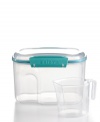 Short on measuring cups? Keep things simple with Martha Stewart Collection's storage container with measuring cup. Store sugar, flour, rice or other dry goods--along with the cup. When it comes time to measure, just scoop and reseal! Limited lifetime warranty.