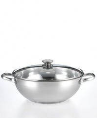 Take your culinary cues from Wolfgang Puck, one of the world's top chefs. The spectacular chef's pot is perfect for everyday and gourmet cooking, crafted in beautiful, polished 18/10 stainless steel with an encapsulated aluminum core to help conduct heat. Limited lifetime warranty.