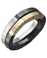 Stack 'em up for a totally stylish look! Bar III's chic bracelet set combines a silver and hematite tone mixed metal bracelet and a gold and hematite tone mixed metal bracelet. Each bracelet stretches to fit wrist. Approximate diameter: 3 inches.