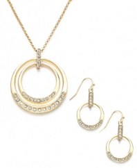 Elegant by design. Charter Club's matching jewelry set features a circular pendant and earrings crafted from gold tone mixed metal and accented by pave-set glass. Approximate pendant length: 20 inches + 2-inch extender. Approximate earring drop: 1-1/2 inches.