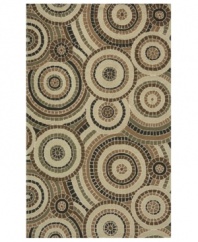 This whimsical rug puts a new spin on indoor and outdoor decor. Displaying an arresting, tiled-circle motif, Momeni's Veranda stands out in every space. Mildew-resistant and UV-stabilized to resist fading from the sunlight, the rug is hand-hooked with durable polypropylene fibers.