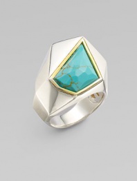 A geometric style with a beautiful turquoise stone accented in 18k goldplated sterling silver. Sterling silverTurquoise18k goldplated sterling silverWidth, about 1Imported