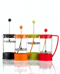 Brew to taste. Designed for true coffee lovers, the Bodum French press makes the perfect cup of coffee -- bold, balanced and delicious -- morning, noon or night. Available in an array of eye-opening colors. One-year limited warranty.