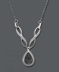 Stand out in a crowd. This Victoria Townsend pendant is perfect for an evening of elegance. Swirls of round-cut white diamonds (1/4 ct. t.w.) highlight a black diamond-accented teardrop. Crafted in sterling silver. Approximate length: 16 inches.