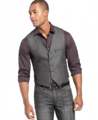 This vest from Marc Ecko is a versatile addition to your wardrobe.  Dress up with a tie or down with a button-front shirt.  Either way you have all of your options covered.