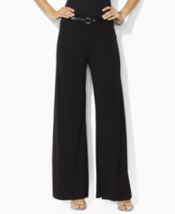 Designed in fluid matte jersey for an elegant drape, these Lauren by Ralph Lauren pants are finished with a flowing wide leg and an equestrian-inspired belt at the waist for a modern look.