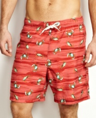 Turn any crabby mood around and get ready to play in the sun with these fun swim trunks from Nautica.