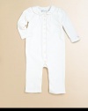 Rendered in luxuriously soft pima cotton, this adorable coverall is prettily updated with scalloped detailing.Crewneck with embroidered trimLong sleeves with embroidered cuffsBottom snaps for easy on and offPima cottonMachine washImported Please note: Number of buttons/snaps may vary depending on size ordered. 