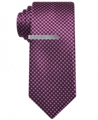 Steer away from standard stripes toward the updated pattern of this Alfani RED patterned tie.
