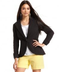Soft knit fabric transforms INC's blazer from all-business to casual essential! Perfect for pairing with dresses, too!