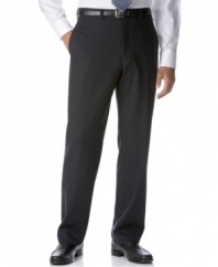 Comfortable enough for day-long wear and sophisticated enough for the office, these flat front Calvin Klein pants effortlessly complement your office wardrobe.