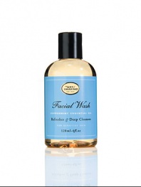 Facial Wash gently cleanses the skin and helps maintain the skin's proper PH balance. Refreshing Peppermint essential oil stimulates circulation and cleanses pores of impurities such as pollution, dirt, and perspiration. Green tea extract acts as a natural anti-oxidant while it rejuvenates and tones the skin. Essential oils of chamomile, aloe vera, olive and jojoba oils replenish lost moisture and enhance suppleness. Suitable for all skin types. 4 oz. 
