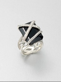 From the Cable Wrap Collection. A beautiful emerald-cut black onyx stone wrapped with iconic cables and brilliant diamonds. Black onyxDiamonds, .5 tcwSterling silverWidth, about .78Imported