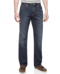 Perfect fit. You'll look great in these authentic fit Cooper jeans from Tommy Bahama, with just the right rise, sitting low on the waist with a straight hip and leg, as well as a gently tailored fit.