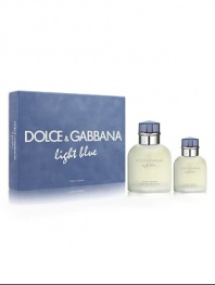 Dolce & Gabbana Light Blue Pour Homme is a tribute to the sea and sensuality of the Mediterranean - a destination that is the perfect playground for seduction. Experience the essence of an Italian summer with top notes of juniper, bergamot, frozen grapefruit and Sicilian mandarin. The heart captures the radiance of living with Sichuan pepper, rosemary and rosewood. It embraces a masculine base of incense, muskwood and oak. Set contains 4.2 oz. Eau de Toilette and 1.3 oz. Eau de Toilette.