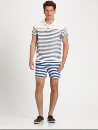 Summertime essential in a crisp, cotton blend finished in bold stripes for a nautical-inspired feel.Drawstring-tie waistSide slash, back welt pocketsInseam, about 465% cotton/35% nylonMachine washImported