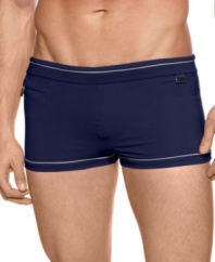 Cut through the water like a pro and also a striking look with these short trunks from Hugo Boss.