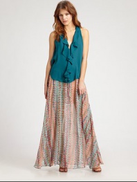 Boho-chic zig-zag stripes on airy silk chiffon crafted in a willowy maxi style.Drawstring waistSlightly flared hemPull-on styleAbout 41 longSilkDry cleanImportedModel shown is 5'8½ (174cm) wearing US size Small.