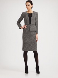 This lightweight tweed jacket features a ladylike neckline and grosgrain accent trim.Jewel necklineZip front closureGrosgrain trimAbout 21 from shoulder to hem87% wool/12% polyamide/1% elastaneDry cleanMade in ItalyModel shown is 5'10½ (179cm) wearing US size 4. 