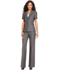 A classic pinstriped pant suit gets revamped for the season. Tahari by ASL's version is ready for warm-weather workdays with a short-sleeve silhouette and sharp look.