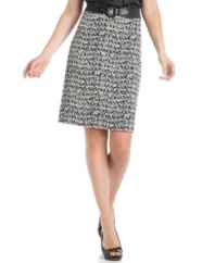 A unique print elevates a classic skirt from Tahari by ASL. Wear it with or without the coordinating belt.