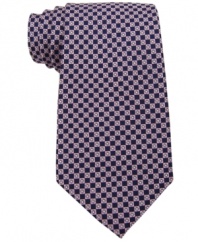 Box yourself in to a clean, classic look with this patterned tie from Tommy Hilfiger.