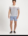 Summertime essential in a crisp, cotton blend finished in bold stripes for a nautical-inspired feel.Drawstring-tie waistSide slash, back welt pocketsInseam, about 465% cotton/35% nylonMachine washImported