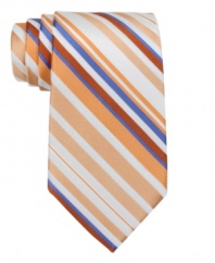 A cool contrast palette enlivens this timeless diagonal stripe tie from Michael Kors.