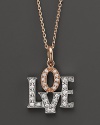 Diamond love pendant necklace in white gold and rose gold