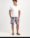 A colorful array of sea-inspired prints accent these classic-fitting swim trunks, in quick-drying nylon, for superior support and comfort.Elastic drawstring waistSide slash, back flap pocketInseam, about 9Polyamide nylonMachine washImported